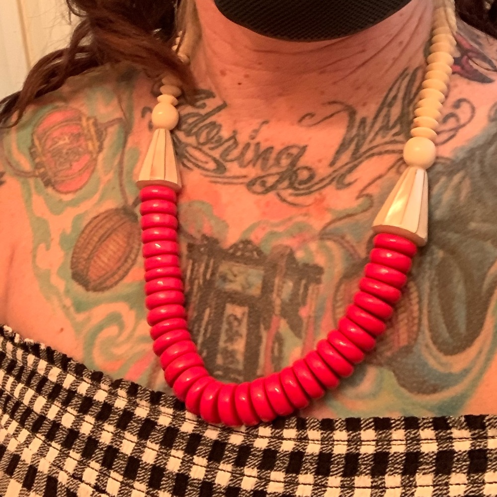 Vintage wooden bead statement necklace